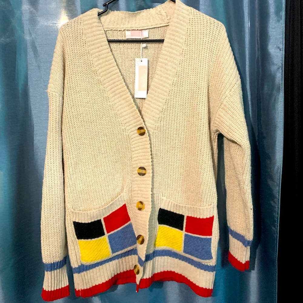 NWT Beige/tan color block cardigan sweater